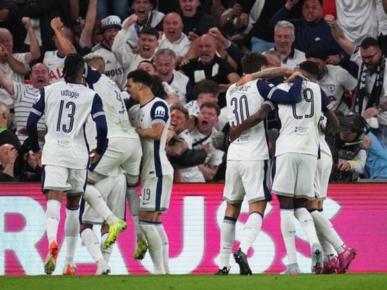 Brenan Johnson of Tottenham Hotspur celebrates the 1-0 Tottenham Hotspur v Manchester United, ManU UEFA Europa League match, Final. Football, San Mames Stadium, Bilbao, Spain - 21 May 2025 Editorial use only  Copyright: xBlanco Pressinphoto Shutterstockx 15313878al
