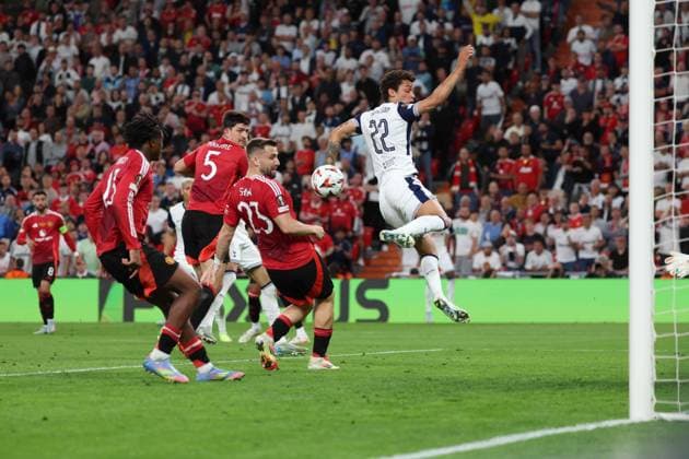 May 21, 2025, Bilbao, Catalogna, Spagna: During the UEFA Europa League Final 2024 25 match on 21 05 2025 in Bilbao, between the English teams Manchester United, ManU vs Tottenham at the San MamoÂ¨s stadium.In Photo: goal the Brennan Johnson of FC Tottenham Hotspur Bilbao Spagna - ZUMAs236 20250521_aap_s236_140 Copyright: xFabioxSassox