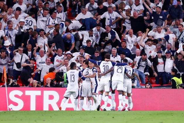 May 21, 2025, Bilbao, Vizcaya, Spain: Brennan Johnson of Tottenham celebrates a goal during the Final UEFA Europa League football match played between Tottenham Hotspur FC and Manchester United, ManU at San Mames stadium on May 21, 2025, in Bilbao, Vizcaya, Spain. Bilbao Spain - ZUMAa181 20250521_zaa_a181_046 Copyright: xDennisxAgyemanx