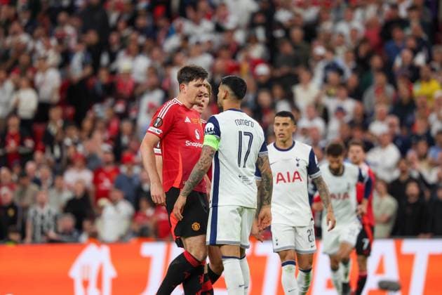 Europa League Football Match - 2024 25 Manchester United, ManU vs Tottenham During the UEFA Europa League Final 2024 25 match on 21 05 2025 in Bilbao, between the English teams Manchester United vs Tottenham at the San Mames stadium In Photo: Harry Maguire of FC Manchester United - Cristian Romero of FC Tottenham Hotspur BILBAO Stadio SAN MAMES Catalogna Spagna Copyright: xFABIOxSASSO FPAxFabioxSasso FPAx Manchester Ubited - Tottenaham2025_05_21Fabio Sasso4764