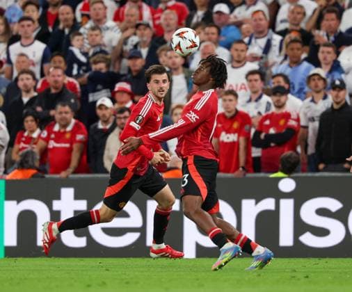 May 21, 2025, Bilbao, Catalogna, Spagna: During the UEFA Europa League Final 2024 25 match on 21 05 2025 in Bilbao, between the English teams Manchester United, ManU vs Tottenham at the San MamoÂ¨s stadium.In Photo: Patrick Dorgu of FC Manchester United Bilbao Spagna - ZUMAs236 20250521_aap_s236_184 Copyright: xFabioxSassox