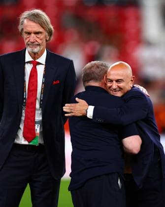 Tottenham Hotspur Chairman Daniel Levy embraces Ange Postecoglou manager of Tottenham Hotspur Tottenham Hotspur v Manchester United, ManU Europa League Final, Football, San Mames Stadium, Bilbao, Spain - 21 May 2025 EDITORIAL USE ONLY No use with unauthorised audio, video, data, fixture lists, club league logos or live services. Online in-match use limited to 120 images, no video emulation. No use in betting, games or single club league player publications. Copyright: xJamesxMarsh Shutterstockx 15312890ew