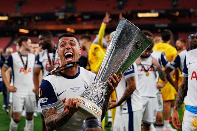 Pedro Porro seen during UEFA Europa League 2025 final game between Tottenham Hotspur FC and Manchester United, ManU FC (Maciej Rogowski) Bilbao San Mames Spain Copyright: xMaciejxRogowskix tottenhammanu2425-102