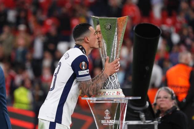 Pedro Porro (Tottenham), MAY 21, 2025 - Football Soccer : Pedro Porro celebrate after winning UEFA Europa League Final match between Tottenham Hotsupr FC 1-0 Manchester United, ManU FC at the Estadio San Mames in Bilbao, Spain. Noxthirdxpartyxsales  (291374446)