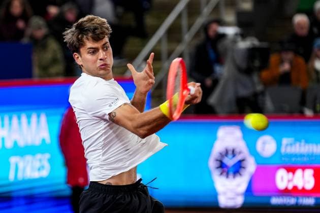 HAMBURG, GERMANY - MAY 22: Flavio Cobolli of Italy plays a forehand in his Men s Singles Quarter Final match against Roberto Bautista Agut of Spain during Day Six of the Bitpanda Hamburg Open at Am Rothenbaum on May 22, 2025 in Hamburg, Germany. (Photo by Rene Nijhuis) SPO  Copyright: xRenexNijhuis