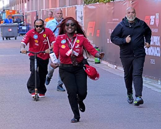 22 05 2025, Autodromo Enzo e Dino Ferrari, Imola, Formula 1 Grand Prix Emilia Romagna 2025 ,in the picture Lewis Hamilton GBR , Scuderia Ferrari HP with his bodyguards Photo by Alessandro Martellotta Hasan Bratic DeFodi Images