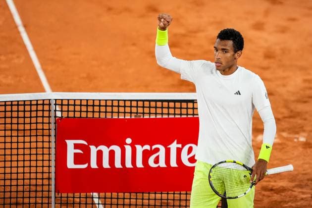 HAMBURG, GERMANY - MAY 22: Felix Auger-Aliassime of Canada celebrates victory after his Men s Singles Quarter Final match against match against Alexandre Muller of France during Day Six of the Bitpanda Hamburg Open at Am Rothenbaum on May 22, 2025 in Hamburg, Germany. (Photo by Rene Nijhuis) SPO  Copyright: xRenexNijhuis
