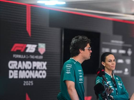 MOTORI - Formula 1 - TAG Heuer Grand Prix de Monaco 2025 - Practice 1 & 2 18 Lance Stroll Of The Team Aston Martin Aramco Formula One Team, Aston Martin AMR25,They face the Drivers press conference, PK, Pressekonferenz In Monte carlo ,During Fia Formula One World Championship, WM, Weltmeisterschaft F1 Monaco Grand Prix 2025, 22 May In Monte Carlo , Monaco Monaco  Copyright: xIPAxSport ABACAx