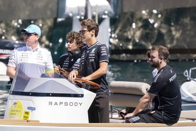 MONACO - Andrea Kimi Antonelli (Mercedes) and George Russell (Mercedes) arrive prior to the first free practice session leading up to the Monaco Grand Prix. ANP SANDER KING xVIxANPxSportx xxANPxIVx 528389371 originalFilename: 528389371.jpg