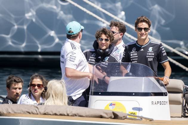 MONACO - Andrea Kimi Antonelli (Mercedes) and George Russell (Mercedes) arrive prior to the first free practice session leading up to the Monaco Grand Prix. ANP SANDER KING xVIxANPxSportx xxANPxIVx 528389546 originalFilename: 528389546.jpg