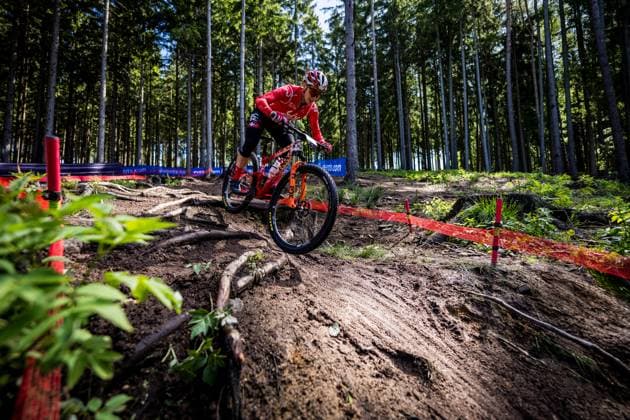 Linda Indergand of Switzerland during the training for Mountain bike cross country World Cup event, Nove Mesto na Morave, Czech Republic, May 23, 2025. (CTKxPhoto JaroslavxSvoboda) CTKPhotoP2025052303663  CTKPhotoP2025052303663