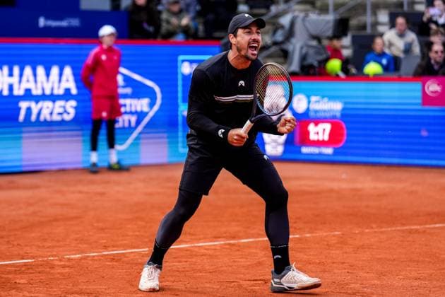 HAMBURG, GERMANY - MAY 23: Fernando Romboli of Brazil celebrates victory in his Men s Doubles Semi Final match with Andres Molteni of Argentina against Harri Heliovaara of Finland and Henry Patten of Great Britain during Day Seven of the Bitpanda Hamburg Open at Am Rothenbaum on May 23, 2025 in Hamburg, Germany. (Photo by Rene Nijhuis) SPO  Copyright: xRenexNijhuis