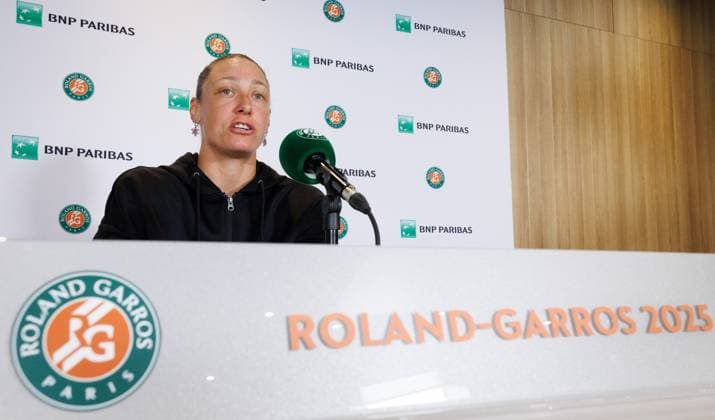 Belgian Yanina Wickmayer pictured during a press conference, PK, Pressekonferenz at the Roland Garros French Open tennis tournament, in Paris, France, Friday 23 May 2025. The Roland Garros Grand Slam takes place from 25 May to 8 June 2025. BENOITxDOPPAGNE  x124970473x
