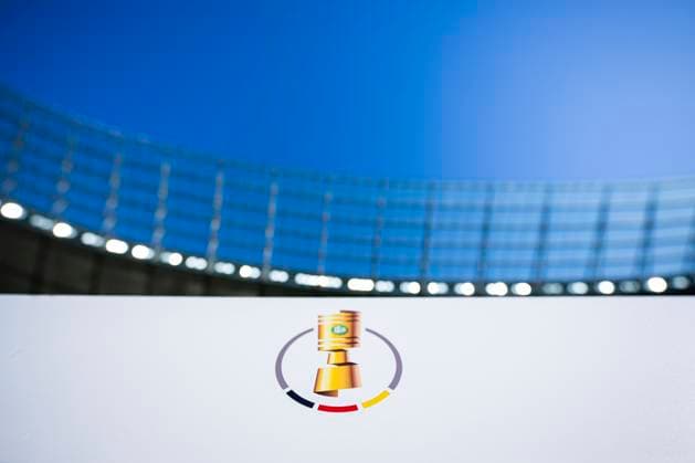 23 05 2025 Press conference before the DFB Cup final in Berlin DFB logo in the sun Berlin Berlin Germany Olympiastadion