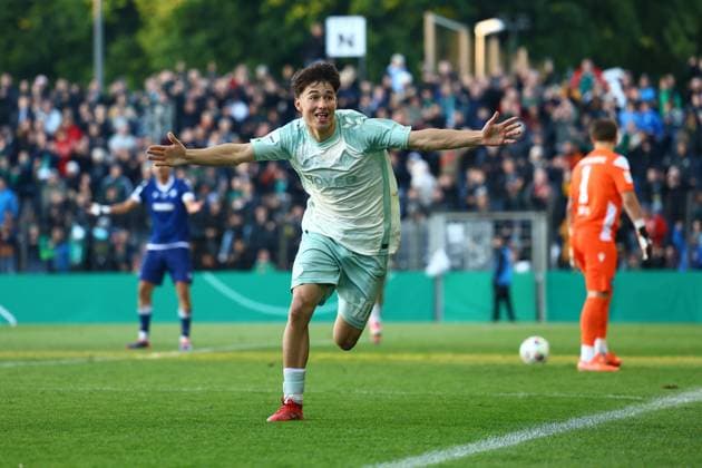 10 Patrice Covic SV Werder Bremen U19 celebrates his late goal to make it 1 0 Football I Juniors I DFB Cup I 2024 2025 season I Final I SV Werder Bremen U19 Karlsruher SC U19 I 23 05 2025 I Karl Liebknecht Stadium