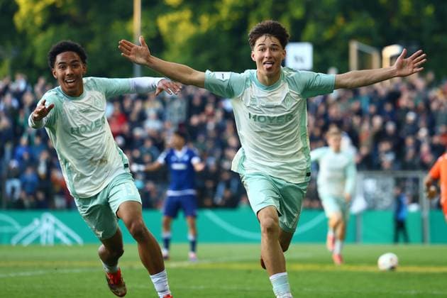 10 Patrice Covic SV Werder Bremen U19 celebrates his late goal to make it 1 0 Football I Juniors I DFB Cup I 2024 2025 season I Final I SV Werder Bremen U19 Karlsruher SC U19 I 23 05 2025 I Karl Liebknecht Stadium