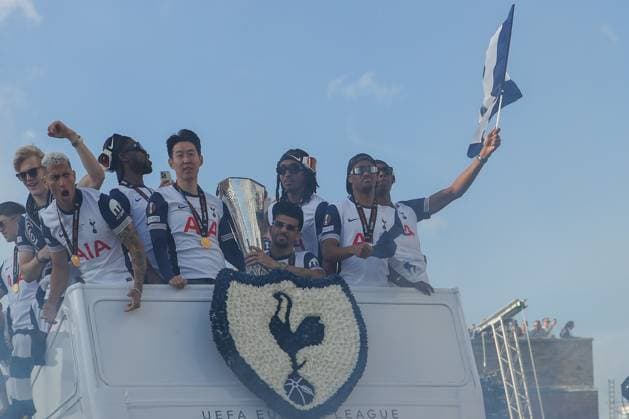 23rd May 2025; Tottenham Hotspur Stadium, Tottenham, London, England; Tottenham Hotspur trophy parade; Son, Udogi, Spence, Bervall and Richarlison soak up the fans applause  ActionPlus12792093 KatiexChan