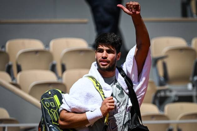 May 23, 2025, Paris, France, France: Carlos ALCARAZ of Spain during a training session of Roland-Garros 2025, French Open 2025, Grand Slam tennis tournament at Roland-Garros Stadium on May 23, 2025 in Paris, France. Paris France - ZUMAm308 20250523_zsp_m308_062 Copyright: xMatthieuxMirvillex
