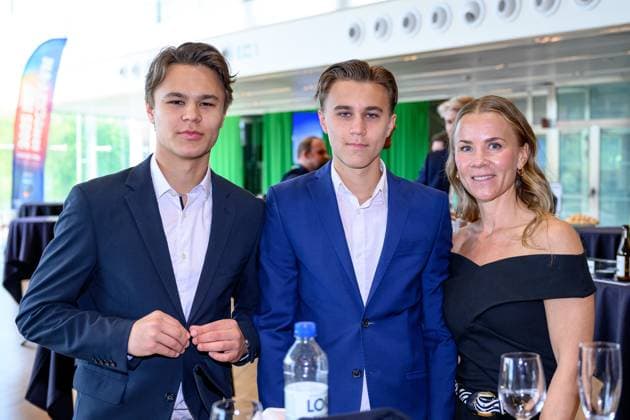 250524 Herman Liv, Harry Liv and Anna Liv, Family of late Swedish goaltender Stefan Liv, after the IIHF Contributors™ Award Ceremony on May 24, 2025 in Stockholm Photo Simon Hastegard BILDBYRAN kod SH SH0625 ishockey ice hockey presskonferens press conference bbeng  Copyright: SIMONxHASTEGARD BB250524SH024