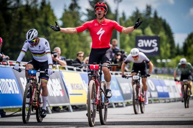 Christopher Blevins of USA won short track during the Mountain bike cross country World Cup event, Nove Mesto na Morave, Czech Republic, May 24, 2025. (CTKxPhoto JaroslavxSvoboda) CTKPhotoP2025052402535  CTKPhotoP2025052402535