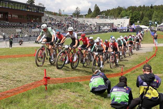 Cyclists compete during the short track during Mountain bike cross country World Cup event, Nove Mesto na Morave, Czech Republic, May 24, 2025. (CTKxPhoto LiborxPlihal) CTKPhotoP2025052402557  CTKPhotoP2025052402557