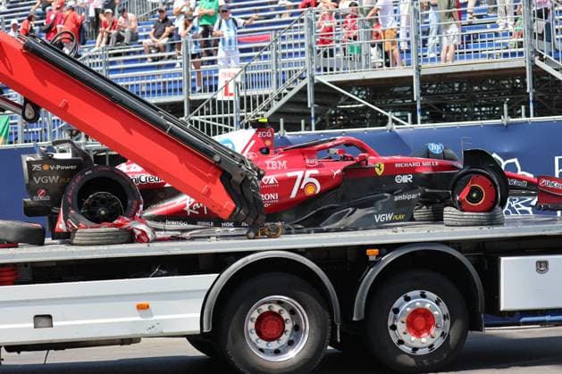24th May 2025; Circuit de Monaco, Monte Carlo, Monaco; Formula 1 Tag Heuer Grand Prix of Monaco 2025; Qualifying Day; Lewis Hamilton (GBR) Scuderia Ferrari HP car is removed by truck after he crashed in the closing seconds of final practice  ActionPlus12792373 PierrexTeyssot