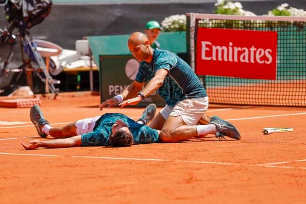 The winners, Winners, Fabien Reboul FRA and Sadio Doumbia FRA , Switzerland, Tennis, Gonet Geneva Open ATP 250 , Final Doubles,2025, Ariel Behar URU Joran Vliegen BEL vs Sadio Doumbia FRA Fabien Reboul FRA , 24 05 2025, Parc des Eaux Vives, Geneva, Switzerland Geneva Parc des Eaux Vives Geneva Switzerland Copyright: xGrantxHubbsx