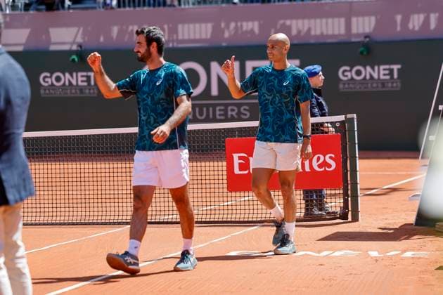 The winners, Winners, Fabien Reboul FRA and Sadio Doumbia FRA , Switzerland, Tennis, Gonet Geneva Open ATP 250 , Final Doubles,2025, Ariel Behar URU Joran Vliegen BEL vs Sadio Doumbia FRA Fabien Reboul FRA , 24 05 2025, Parc des Eaux Vives, Geneva, Switzerland Geneva Parc des Eaux Vives Geneva Switzerland Copyright: xGrantxHubbsx