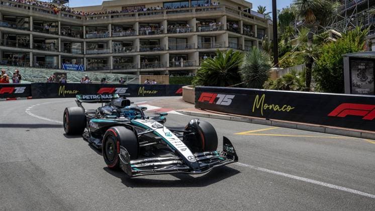 NÂ°63 George Russel GBR Mercedes AMG PETRONAS Formula One Team during TAG Heuer Grand Prix de Monaco 2025 - Pranctice 3 and Qualifying, Formula 1 Championship in Monaco, Principality of Monaco, May 24 2025  Copyright: xOttoxMoretti IPAxSportx xipa-agency.netx xx IPA_58173480 IPA_Agency_IPA58173480