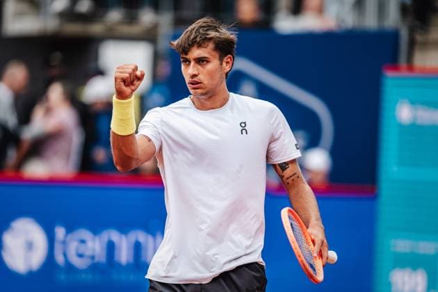 Tennis men bitpanda Hamburg Open Final ATP 500 Andrei Andreyevich Rublev RUS vs Flavio Cobolli ITA 24 05 2025 Flavio Cobolli rejoices and clenches his fist Hamburg Tennisstadion am Rothenbaum Hamburg Germany