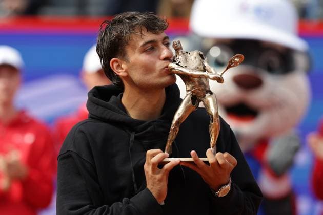 GER, Hamburg, xFSx , ATP 500 , Mens Tennis Tournament Bitpanda Hamburg Open 2025, Final Mens Singles , 24 05 2025 Flavio Cobolli ITA with Trophaee Copyright: HMBxMedia FernandoxSoares
