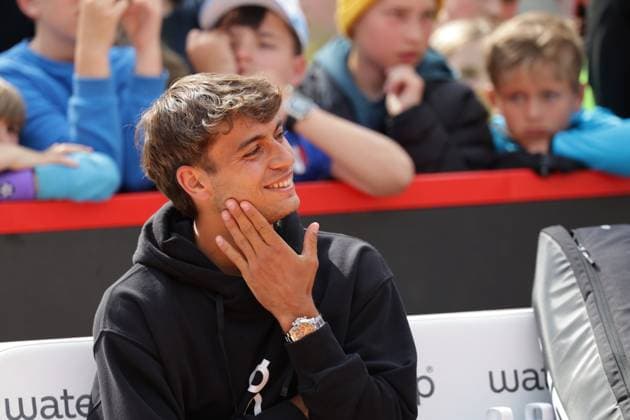 GER, Hamburg, xFSx , ATP 500 , Mens Tennis Tournament Bitpanda Hamburg Open 2025, Final Mens Singles , 24 05 2025 Flavio Cobolli ITA is happy , smiling Copyright: HMBxMedia FernandoxSoares