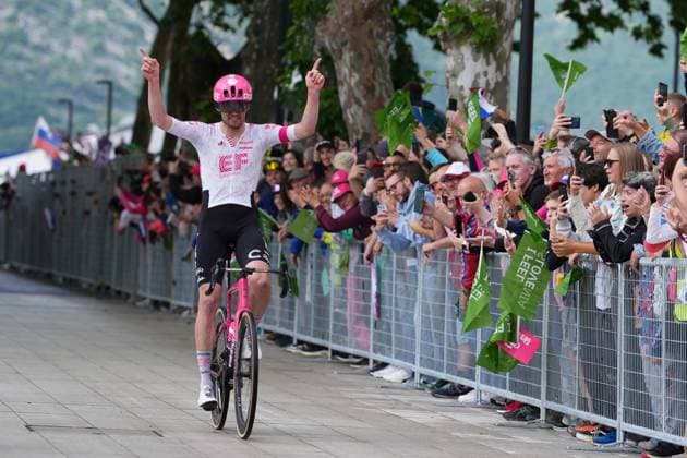 Asgreen Kasper of Ef Education - Easypost, stage winner, the stage 14 of the Giro d™Italia from Treviso to Nova Gorica Gorizia, Slovenia - Saturday, May 24, 2025. - cycling.  Copyright: xGianxMattiaxD Alberto LaPressex
