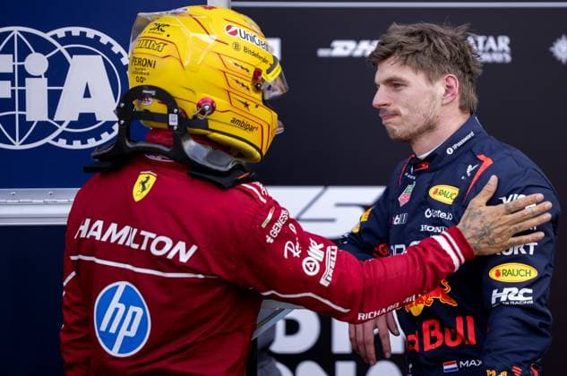 MONACO - Lewis Hamilton (Ferrari) and Max Verstappen (Red Bull Racing) after qualifying for the Monaco Grand Prix. ANP SANDER KING xVIxANPxSportx xxANPxIVx 528511331 originalFilename: 528511331.jpg