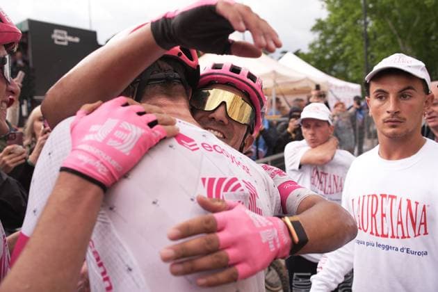 Asgreen Kasper of Ef Education - Easypost, stage winner, and Carapaz Richard of Ef Education - Easypost during the stage 14 of the Giro d™Italia from Treviso to Nova Gorica Gorizia, Slovenia - Saturday, May 24, 2025. - cycling.  Copyright: xMarcoxAlpozzi LaPressex
