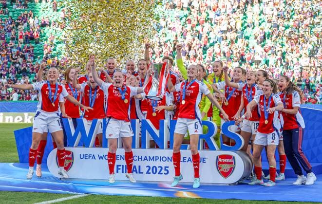 POR, Lisbon, Arsenal London vs FC Barcelona, Womens Champions League, Football, UEFA, 2024 2025 season, Estadio Josà Alvalade, Final, in picture Arsenal London wins the UEFA Champions League DFB DFL REGULATIONS PROHIBIT ANY USE OF PHOTOGRAPHS AS IMAGE SEQUENCES AND OR QUASI VIDEO, 24 05 2025, Copyright: HMBxMedia HendrikxHamelau