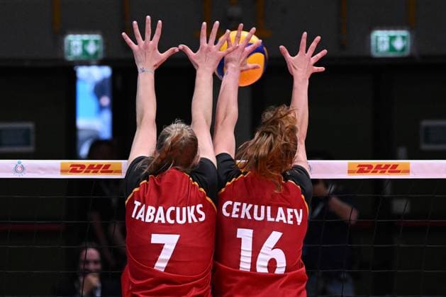 Block of Germany during the match Germany vs Holland at Pala Panini Modena 24may2025 , AIA AeQuilibrium Cup Women Elite.  Copyright: xDuilioxDellaxLibera IPAxSportx xipa-agency.netx xx IPA_58187997 IPA_Agency_IPA58187997