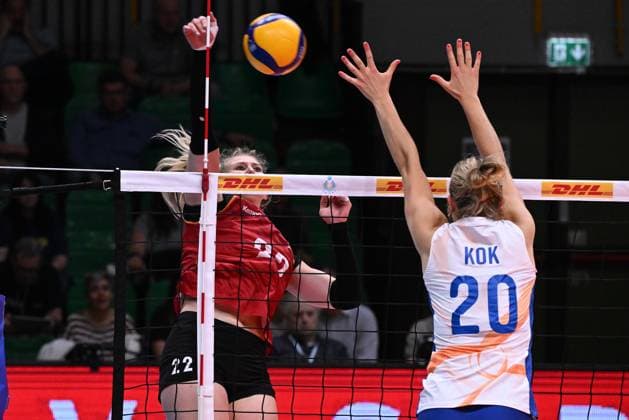 Block of Kok Jet ( Holland ) during the match Germany vs Holland at Pala Panini Modena 24may2025 , AIA AeQuilibrium Cup Women Elite.  Copyright: xDuilioxDellaxLibera IPAxSportx xipa-agency.netx xx IPA_58188033 IPA_Agency_IPA58188033