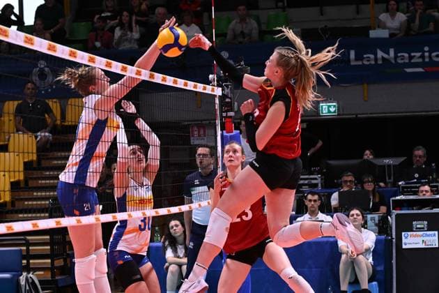 Spike of Germany during the match Germany vs Holland at Pala Panini Modena 24may2025 , AIA AeQuilibrium Cup Women Elite.  Copyright: xDuilioxDellaxLibera IPAxSportx xipa-agency.netx xx IPA_58188137 IPA_Agency_IPA58188137