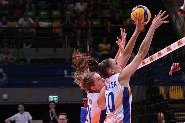 Block of Holland during the match Germany vs Holland at Pala Panini Modena 24may2025 , AIA AeQuilibrium Cup Women Elite.  Copyright: xDuilioxDellaxLibera IPAxSportx xipa-agency.netx xx IPA_58188154 IPA_Agency_IPA58188154