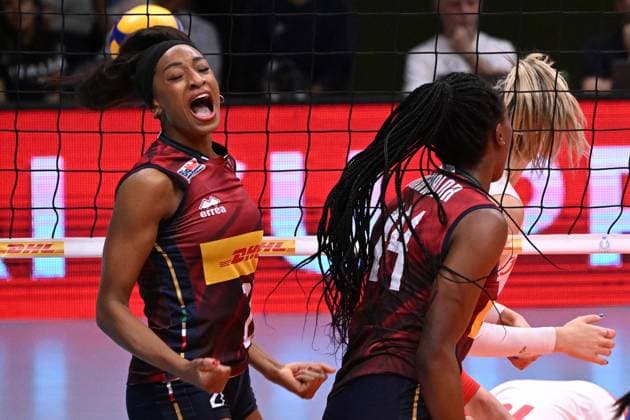 Loveth Omoruyi and Linda Nwakalor ( Italy ) during the match Italy vs Turkey at Pala Panini Modena 24may2025 , AIA AeQuilibrium Cup Women Elite.  Copyright: xDuilioxDellaxLibera IPAxSportx xipa-agency.netx xx IPA_58200660 IPA_Agency_IPA58200660