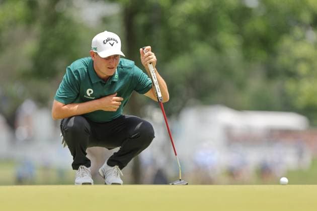 May 24, 2025: Emiliano Grillo sizes up his putt on the 10th hole during the third round of the Charles Schwab Challenge golf tournament at Colonial Country Club in Fort Worth, TX. Cal Media Fort Worth United States of America - ZUMAc04_ 20250524_zma_c04_388 Copyright: xGrayxSiegelx