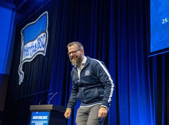 Soccer, Men, Season 2024 25, Hertha BSC, Annual General Meeting in Hall 22b of Messe Berlin, President Fabian Drescher Hertha , 25 05 2025, Copyright: xMatthiasxKochx