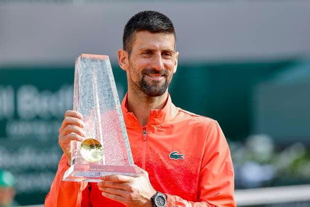 Novak Djokovic SRB at the award ceremony , Switzerland, Tennis, Gonet Geneva Open ATP 250 , Final Doubles,2025, Ariel Behar URU Joran Vliegen BEL vs Sadio Doumbia FRA Fabien Reboul FRA , 24 05 2025, Parc des Eaux Vives, Geneva, Switzerland Geneva Parc des Eaux Vives Geneva Switzerland Copyright: xGrantxHubbsx