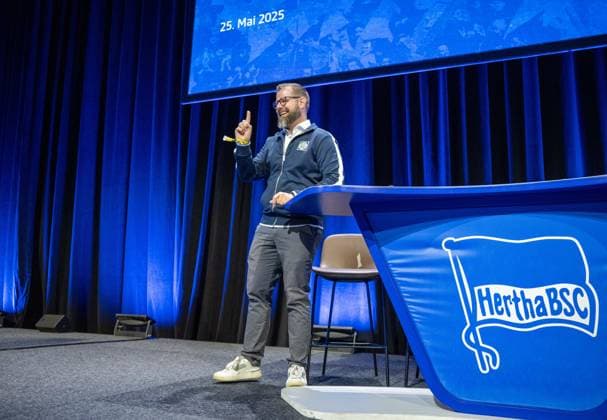 Soccer, Men, Season 2024 25, Hertha BSC, Annual General Meeting in Hall 22b of Messe Berlin, President Fabian Drescher Hertha , 25 05 2025, Copyright: xMatthiasxKochx