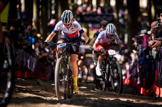 Czech Jitka Cabelicka competes during women elite race during Mountain bike cross country World Cup event, Nove Mesto na Morave, Czech Republic, May 25, 2025. (CTKxPhoto JaroslavxSvoboda) CTKPhotoP2025052502163  CTKPhotoP2025052502163