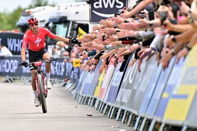 Christopher Blevins of USA wins after the Mountain bike cross country Men Elite World Cup event, Nove Mesto na Morave, Czech Republic, May 24, 2025. (CTKxPhoto LubosxPavlicek) CTKPhotoP2025052502707  CTKPhotoP2025052502707