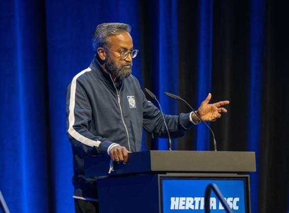 Soccer, Men, Season 2024 25, Hertha BSC, Annual General Meeting in Hall 22b of Messe Berlin, Member of the Executive Committee Saravanan Sundaram Hertha BSC , 25 05 2025, Copyright: xMatthiasxKochx