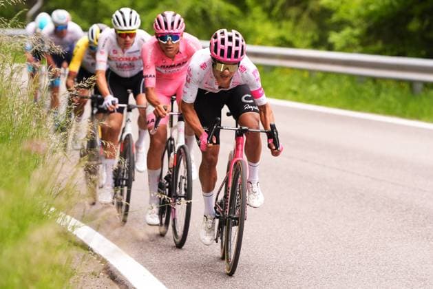 Carapaz Richard of Ef Education - Easypost and Del Toro Romero Isaac of Uae Team Emirates Xrg, pink jersey, during the stage 15 of the Giro d™Italia from Fiume Veneto to Asiago, Italy - Sunday, May 25, 2025. - cycling.  Copyright: xFabioxFerrari LaPressex