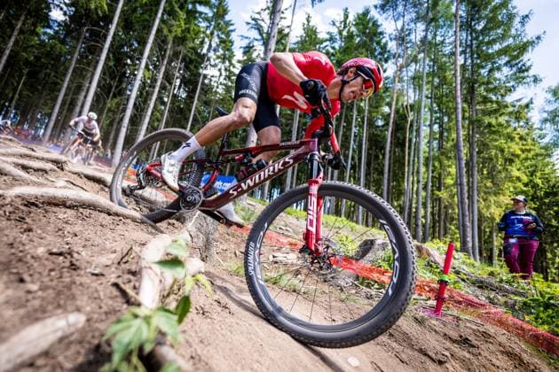 Christopher Blevins of USA competes during the Mountain bike cross country Men Elite World Cup event, Nove Mesto na Morave, Czech Republic, May 24, 2025. (CTKxPhoto JaroslavxSvoboda) CTKPhotoP2025052504047  CTKPhotoP2025052504047